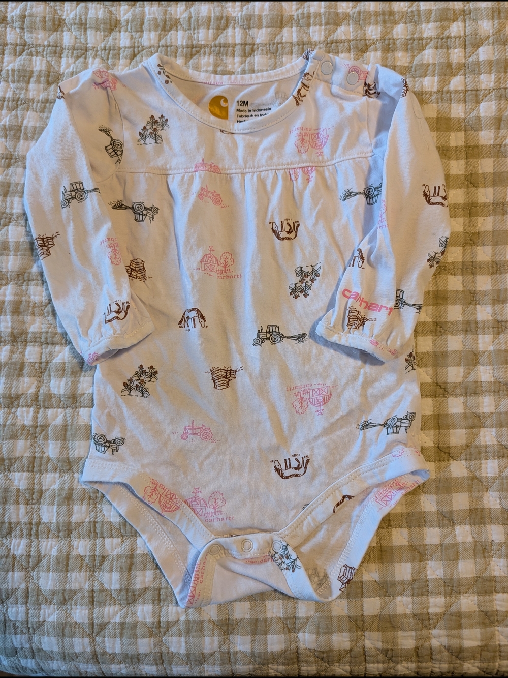 Carhartt Baby Girls' White Long-Sleeve Printed One-Piece Bodysuit